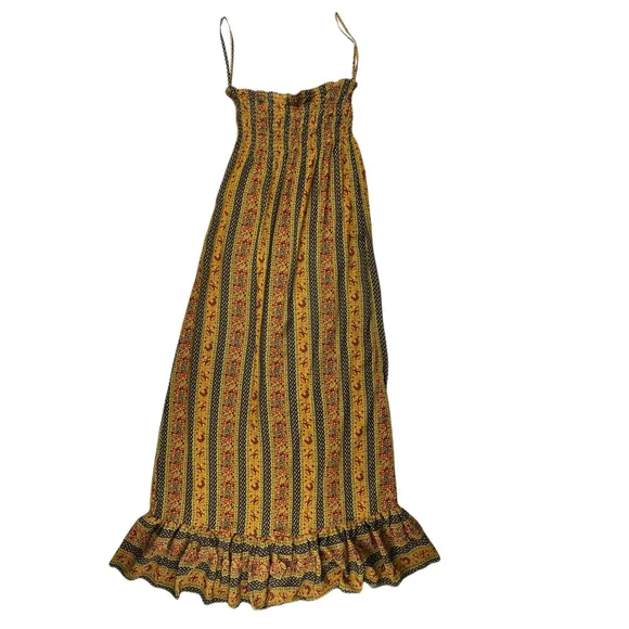 What Goes Around Comes Around 100% Silk Maxi Dress XS Boho Smocked Strapless EUC - Picture 3 of 9